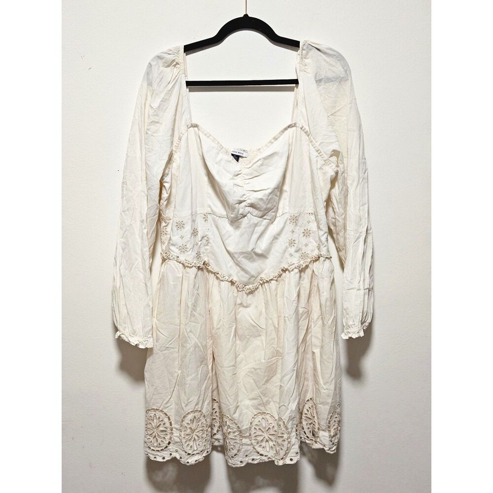 American Eagle Cream Boho Mini Dress Smocked Puff Sleeve Womens XXL Cottagecore
